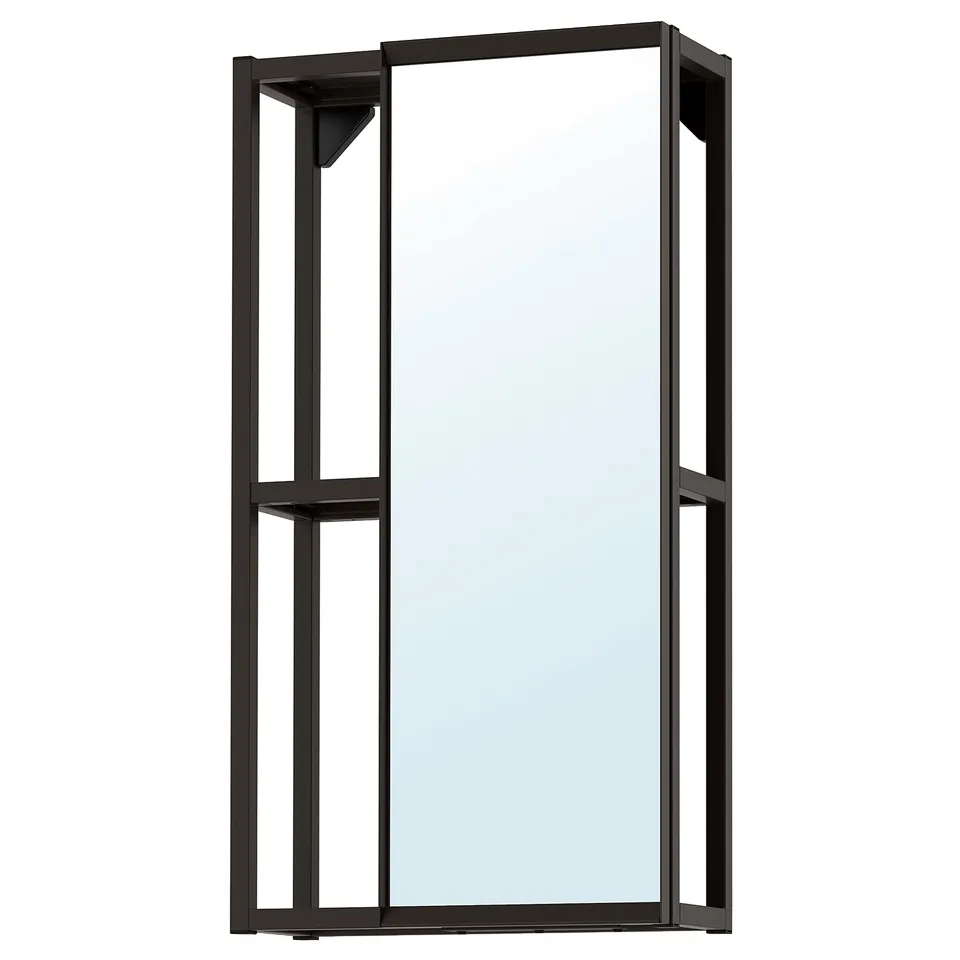 A sleek black ENHET mirror with a minimalist design and metal frame, perfect for bathrooms.