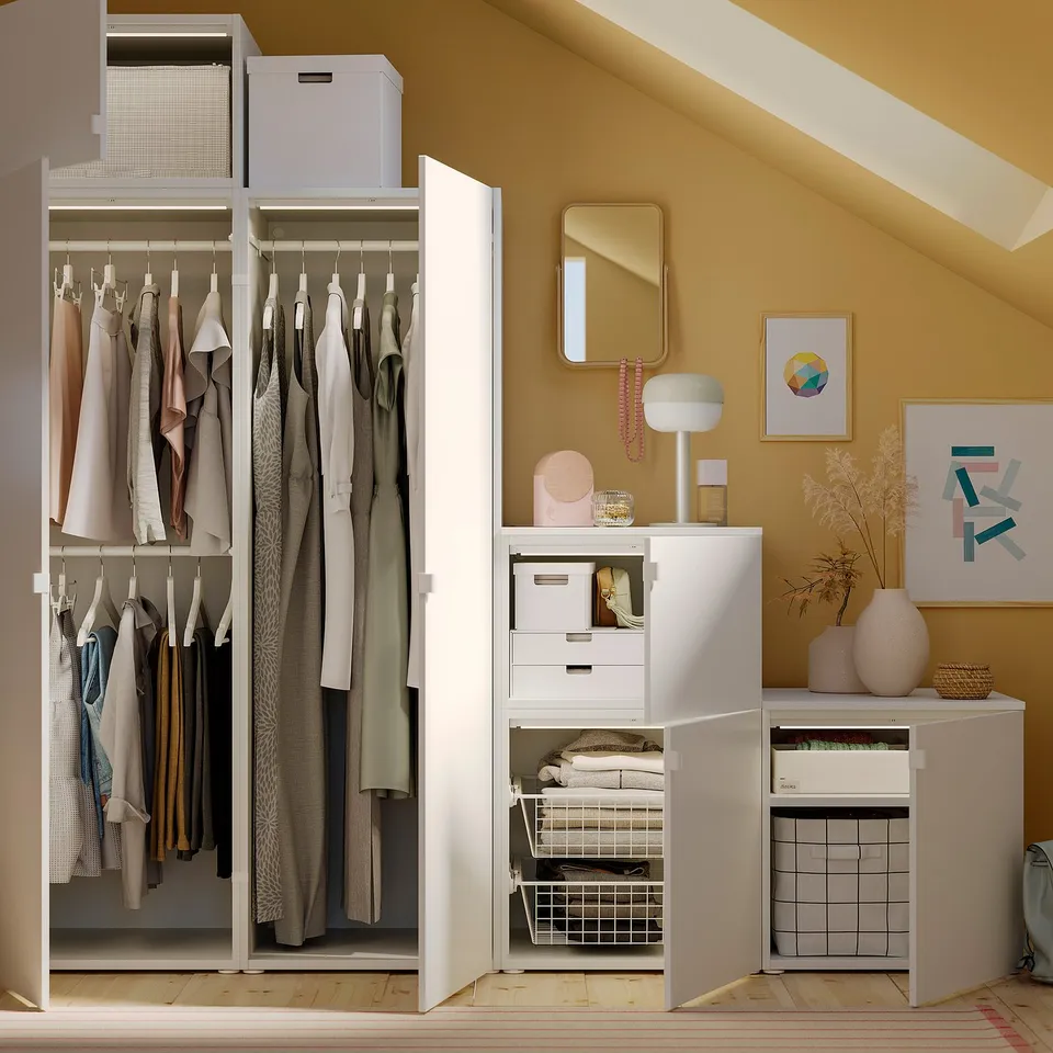 PLATSA Wardrobe w 6 doors, white/Fonnes white, 240x57x221 cm