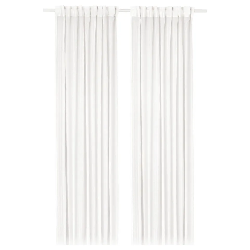 White STENFRÖ sheer curtains, sheer fabric with heading tape, diffuses light, 250 cm length. Easy-care polyester.