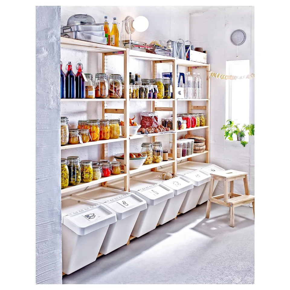 IVAR shelves with jars and bins. Small stool included.