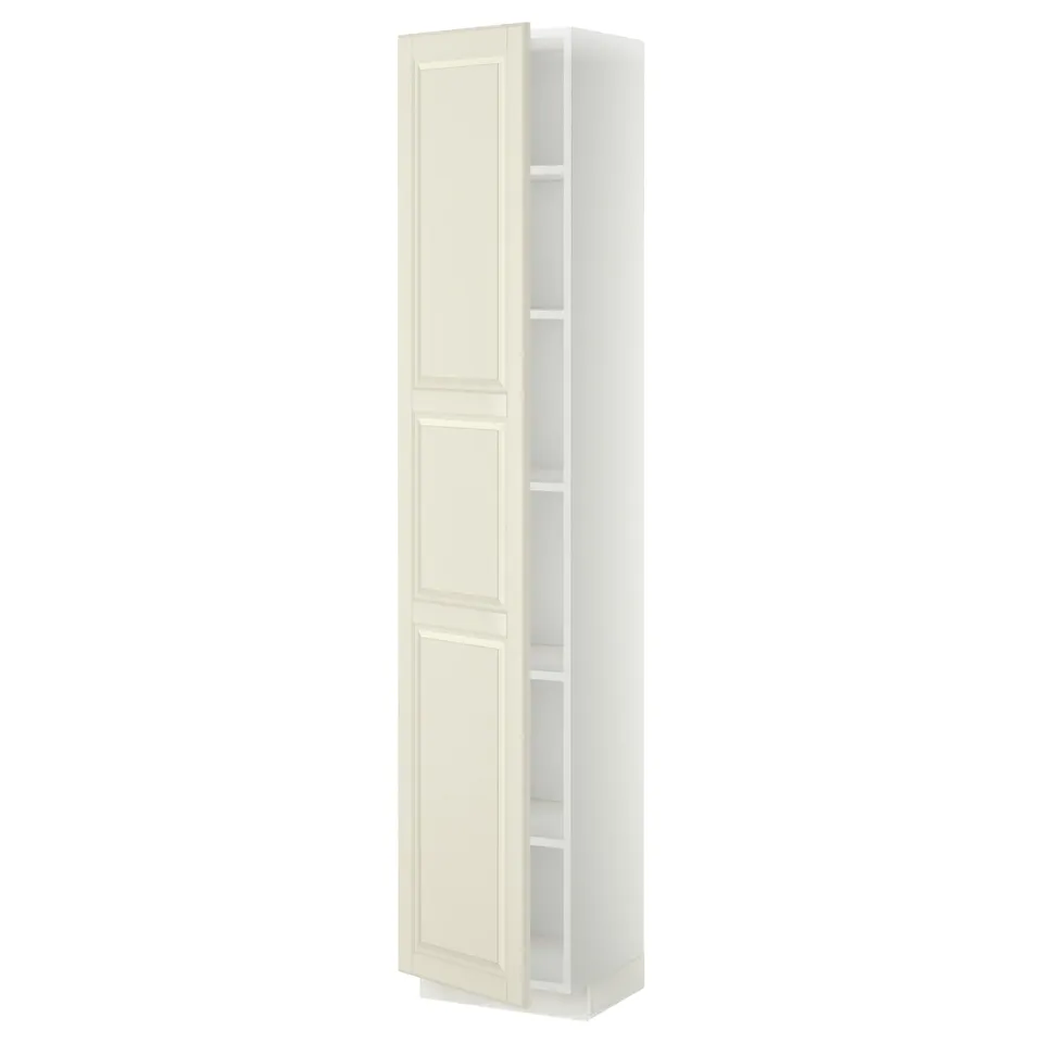METOD kitchen cabinet, off-white, tall, rectangular, three shelves, bevelled edges.