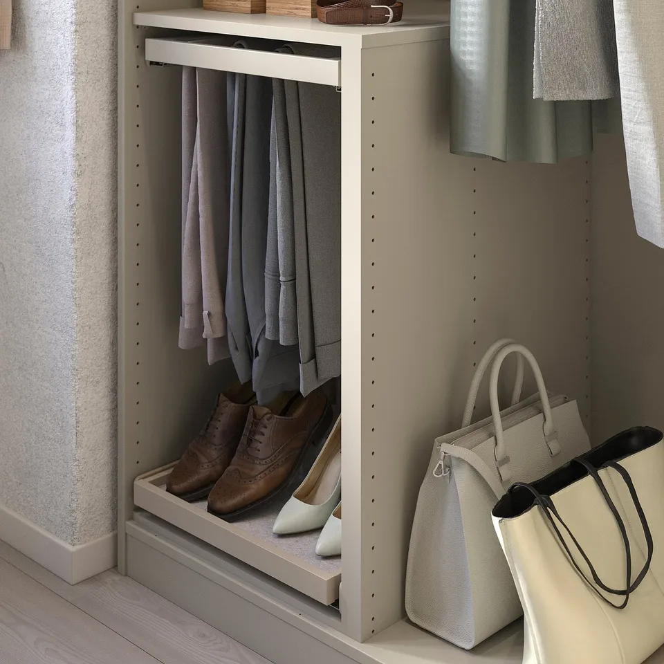 Closet organiser, 10-year guarantee, grey, semi-matte foil, wooden.