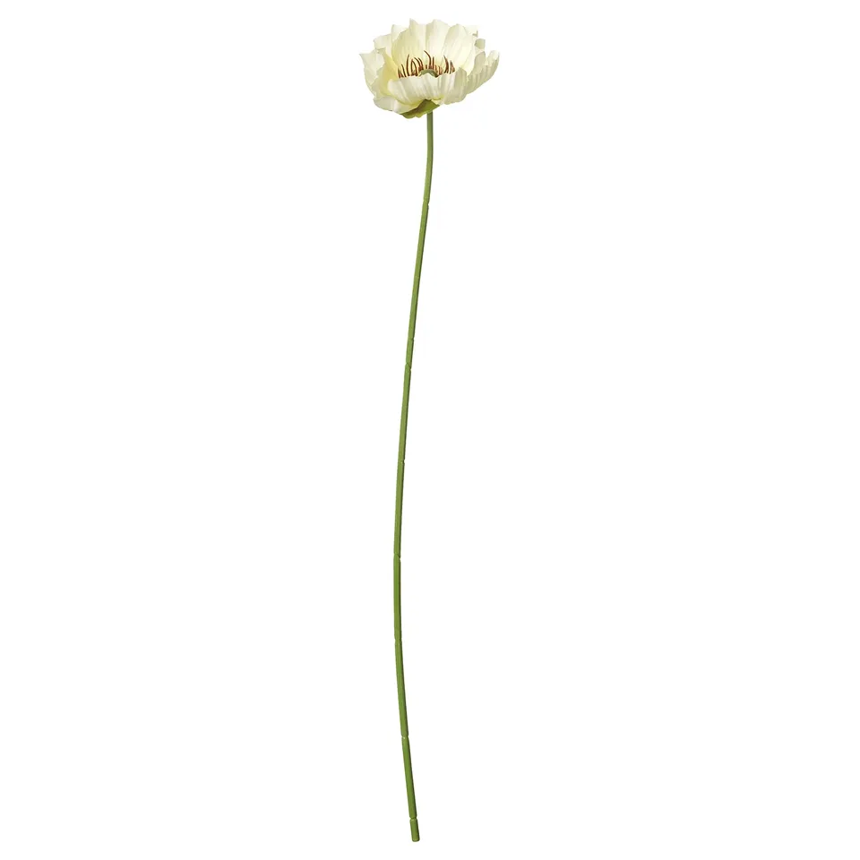 A single SMYCKA white artificial flower with a green stem. It's made from recycled materials and a lifelike design.