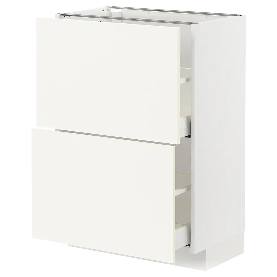 METOD white kitchen cabinet, modern design, two doors and drawers.