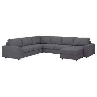 VIMLE corner sofa, 5-seat w chaise longue, with wide armrests/Gunnared medium grey