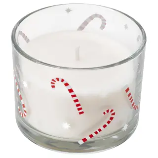 VINTERFINT scented candle in glass, Candy cane white, Height 6 cm