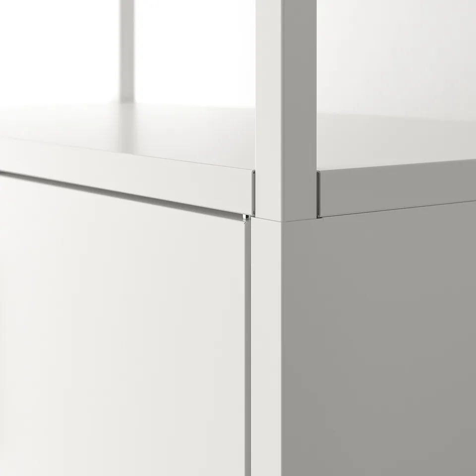 A sleek, modern, white cabinet with a smooth finish and minimalist design, showcasing high-quality materials and craftsmanship.