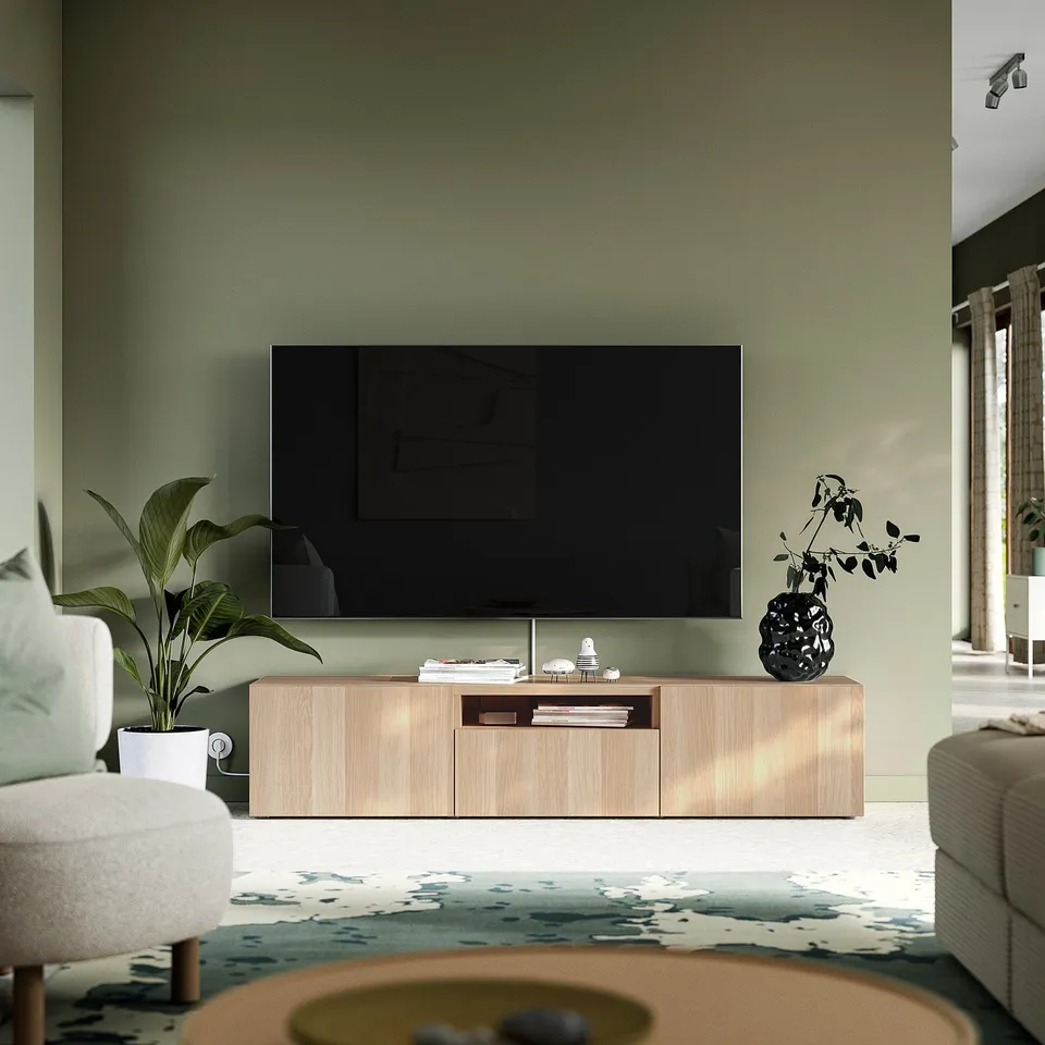 BESTÅ TV bench, white stained oak effect/Lappviken white stained oak effect, 180x42x39 cm