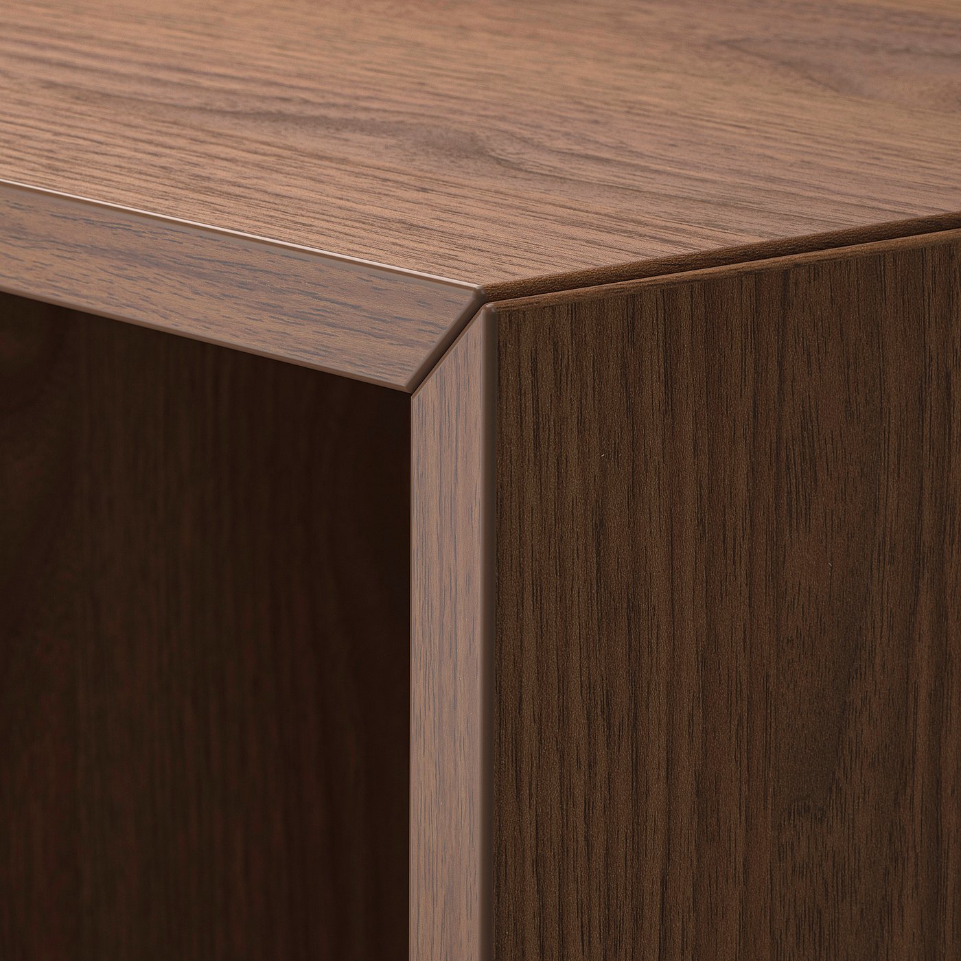 Wooden corner detail: smooth, polished surface; sturdy join.