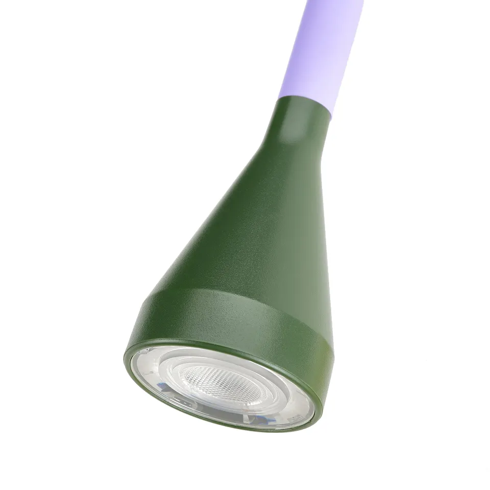 Modern green lamp with adjustable neck and focused led light.