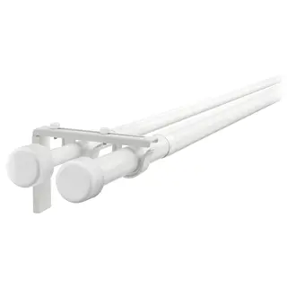 HUGAD / RÄCKA double curtain rod combination, with wall/ceiling brackets/with finials white, 120-210 cm