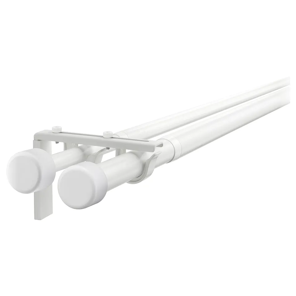White HUGAD double curtain rod set with brackets, holders, and finials.