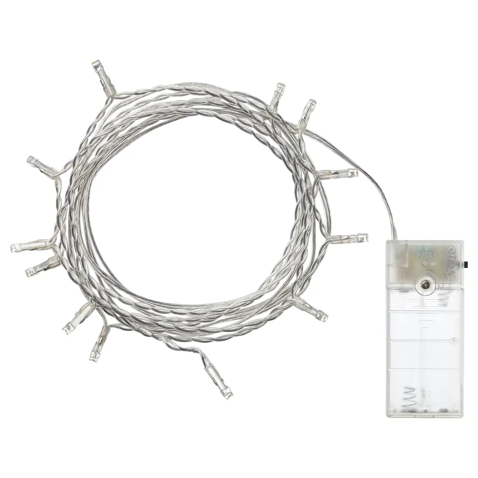 Led decorative lights in silver, include battery box, ideal for decor.