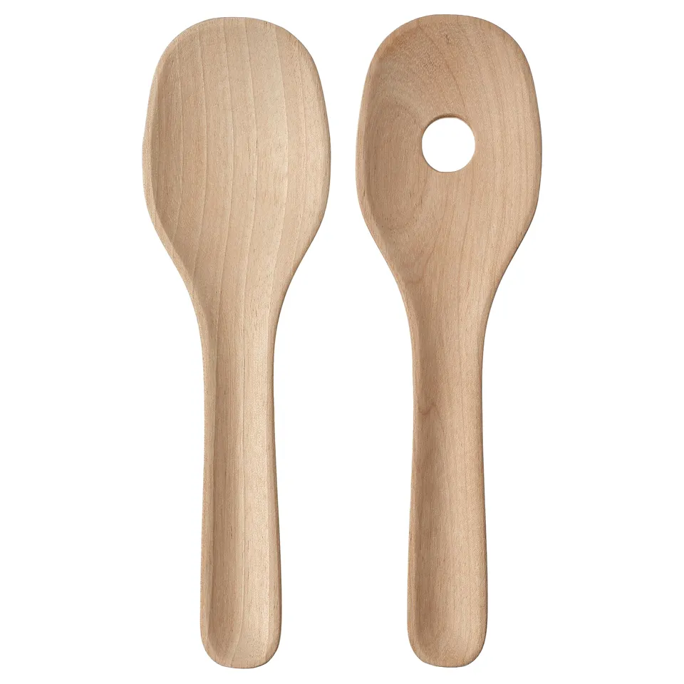 Pair of wooden salad servers, natural, birch, simple scandinavian design.