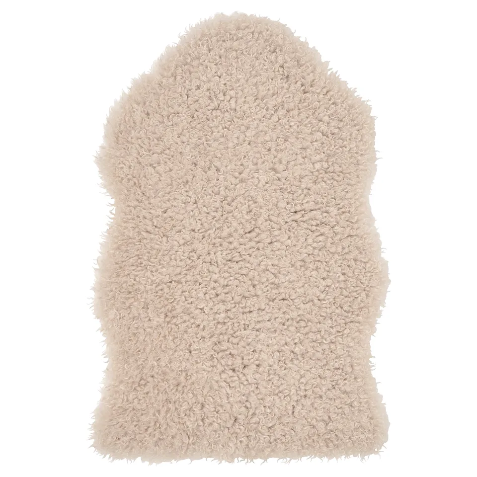 SVINDINGE beige recycled sheepskin rug, rectangular, soft shaggy texture