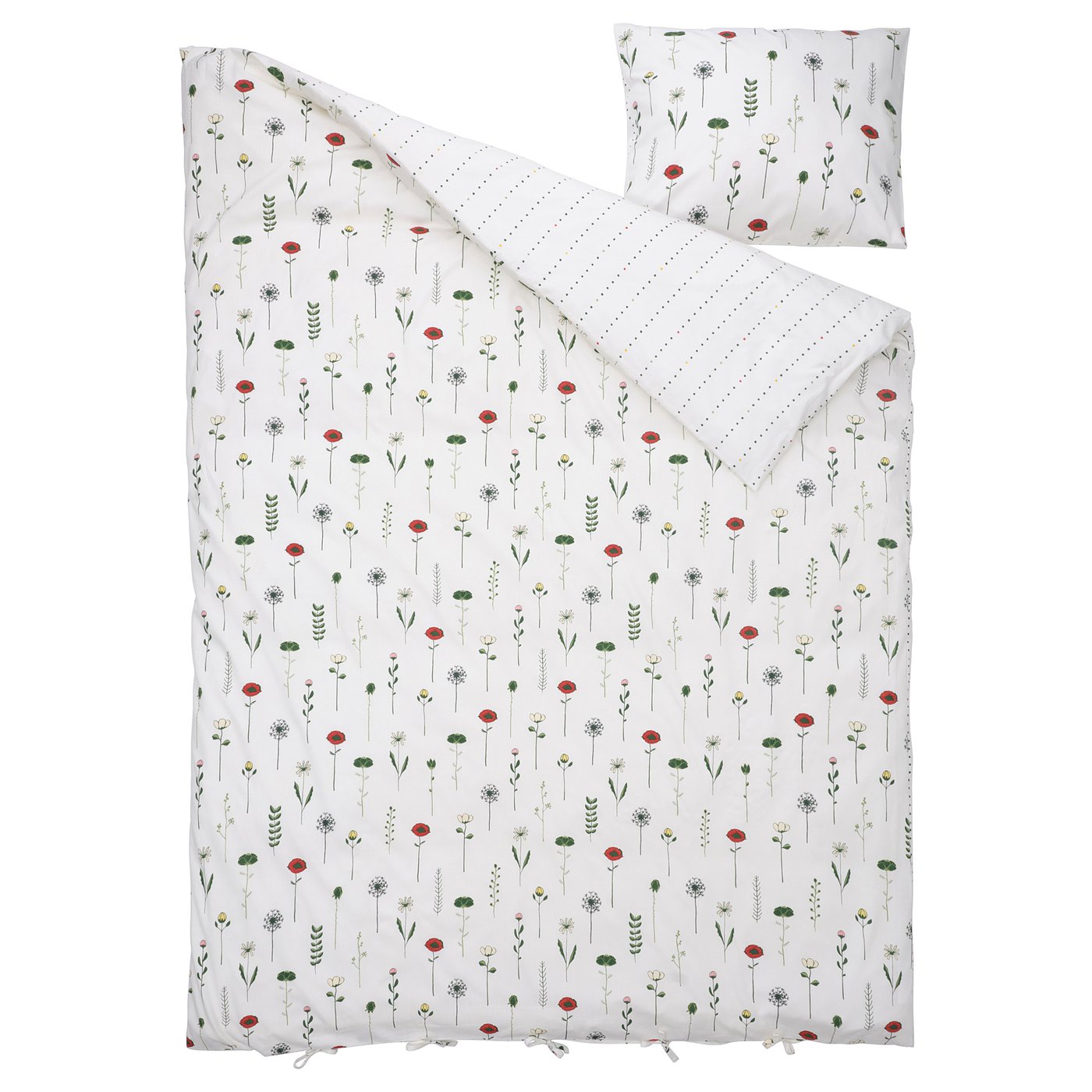 NATTSLÄNDA duvet set, white with colourful flowers. Cotton-lyocell blend, rectangular with button closure.