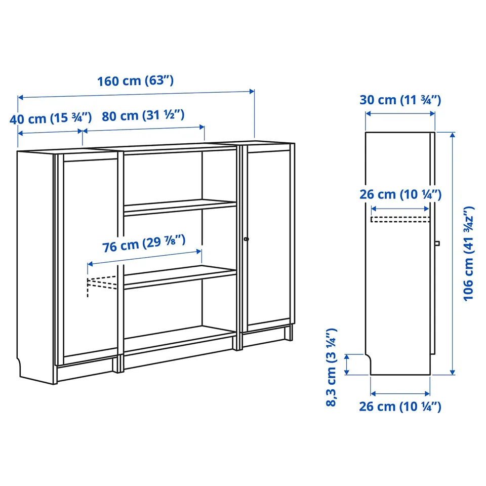 Illustration with measurements for the product: BILLY.
