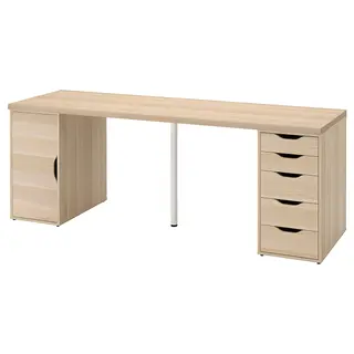 LAGKAPTEN / ALEX desk, white stained/oak effect white, 200x60 cm