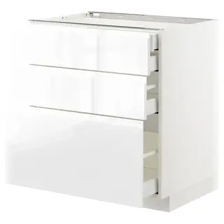 METOD / MAXIMERA base cb 3 frnts/2 low/1 md/1 hi drw, white/Voxtorp high-gloss/white, Width 80.0 x Depth 62.1 x Height 88.0 cm