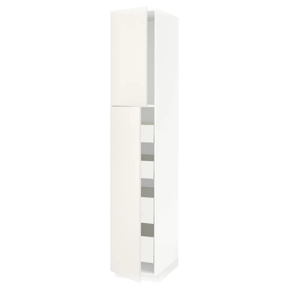 White METOD kitchen cabinet with smooth, modern design and multiple compartments.