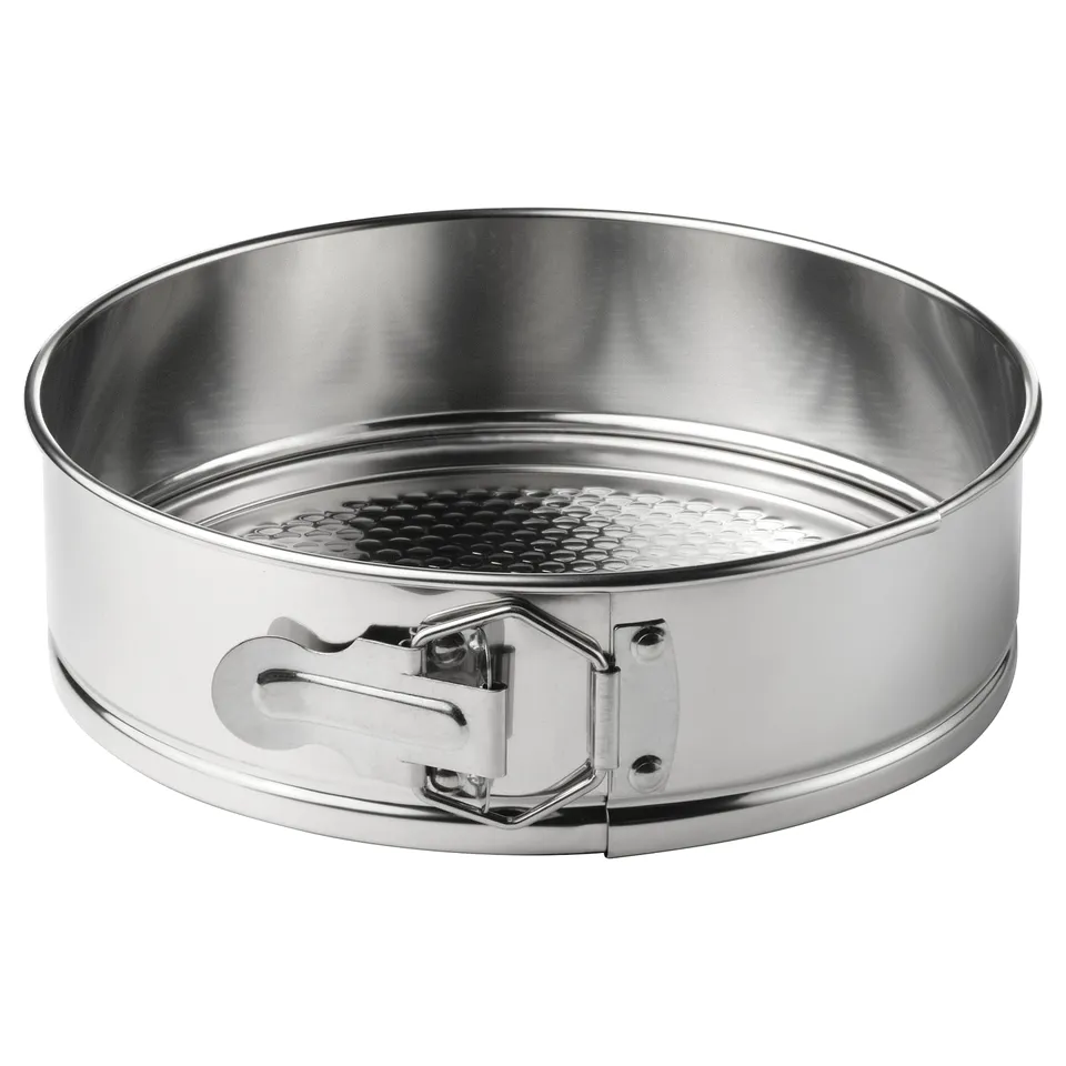 A VINTERROCKA stainless steel springform pan with a round shape and release lock mechanism, ideal for baking various desserts and savoury dishes.
