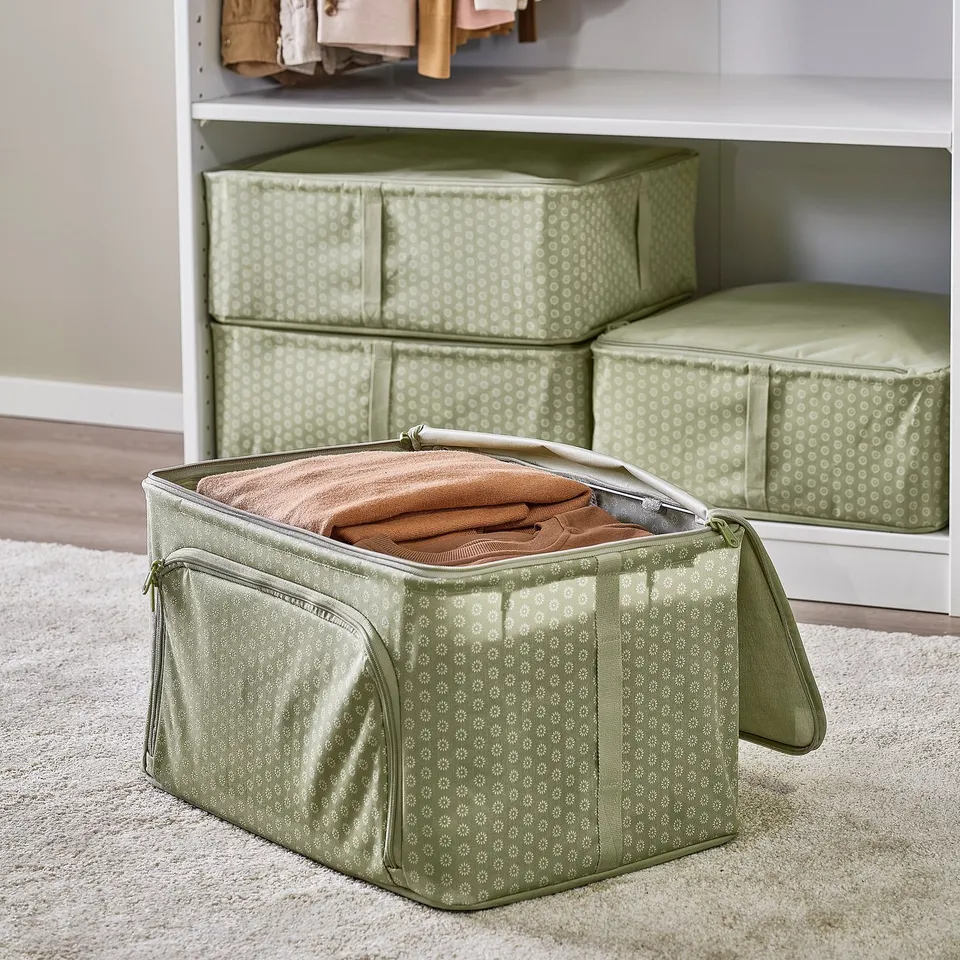HEMMAFIXARE Storage case, flower/pale grey-green, 34x51x28 cm