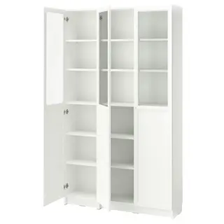 BILLY / OXBERG bookcase with panel/glass doors, white/glass, 120x30x202 cm