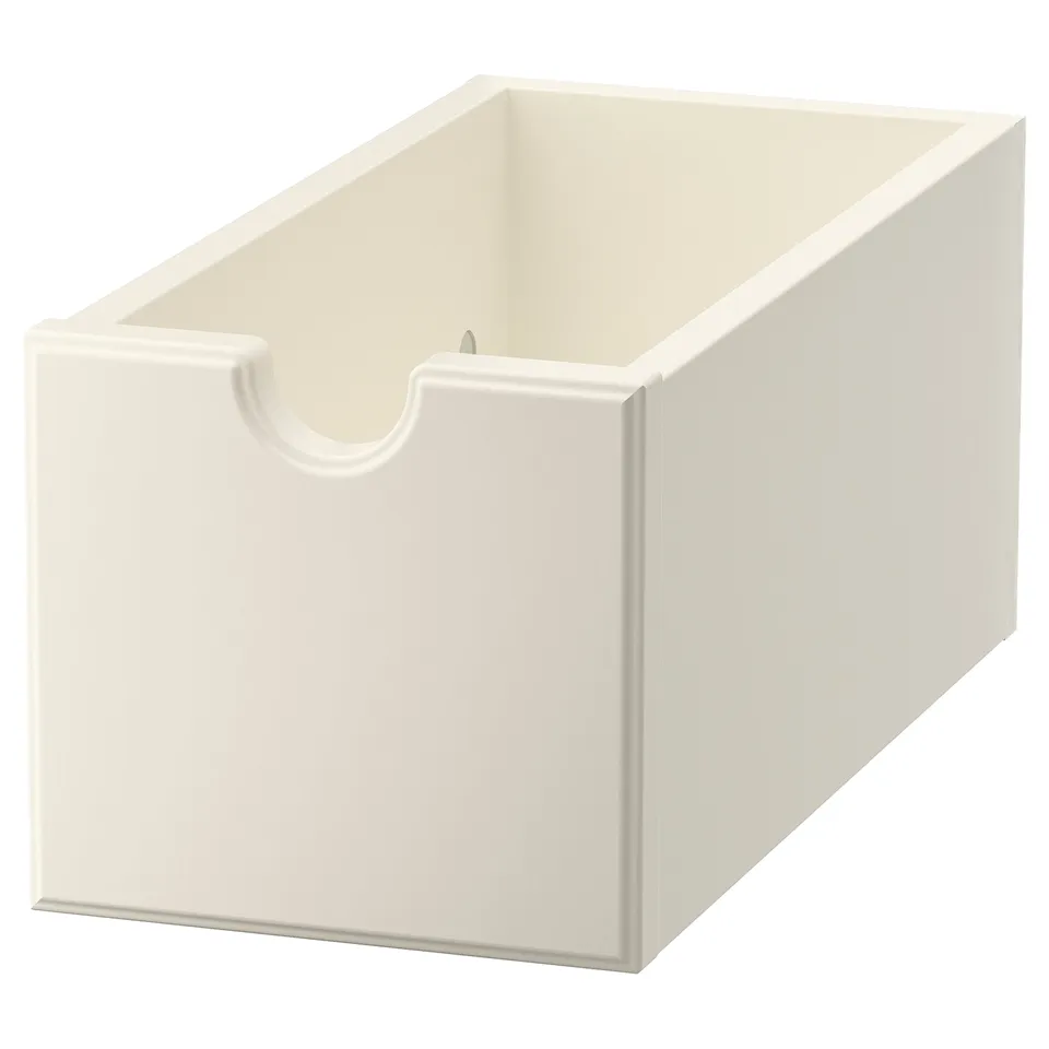 White TORNVIKEN storage box, rectangular, plain design, made of fibreboard.
