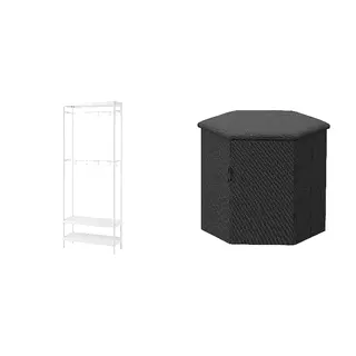 KJUGE/MACKAPÄR set: coat rack with shoe storage unit + pouffe with storage