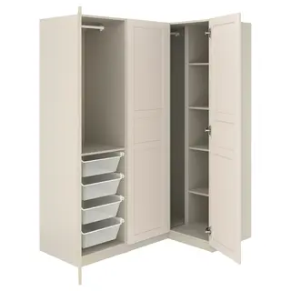 PAX / FLISBERGET corner wardrobe, grey-beige/light beige, Height 201.2 cm