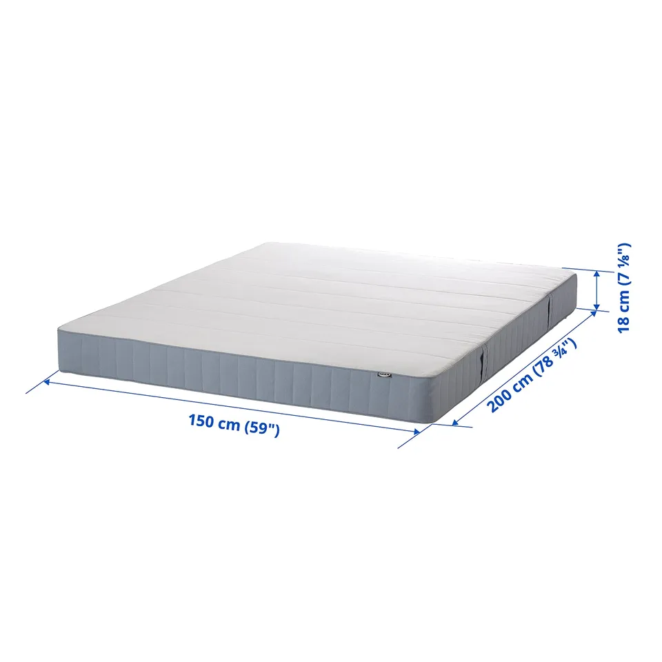 Mattress: VESTMARKA, white, rectangular, with measurements 150x200x18 cm, spring and foam, rolled.
