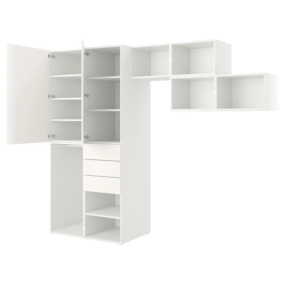 White, modular closet set, open shape, clean design.
