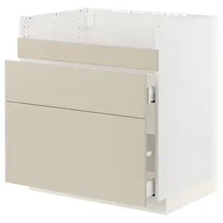 METOD / MAXIMERA base cb f HAVSEN snk/3 frnts/2 drws, white/Havstorp beige, Width 80.0 x Depth 61.6 cm