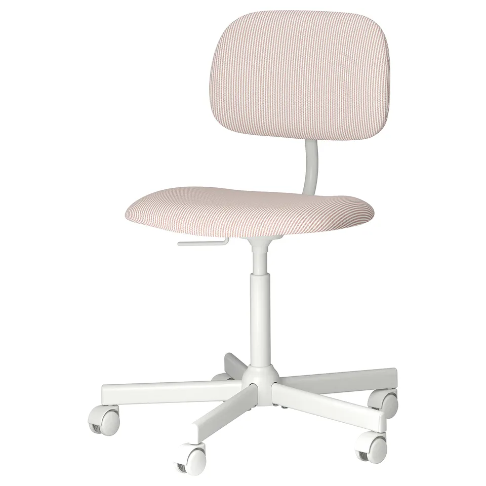 BOLLPOJKE chair: pink striped fabric, padded, height-adjustable, star base with wheels