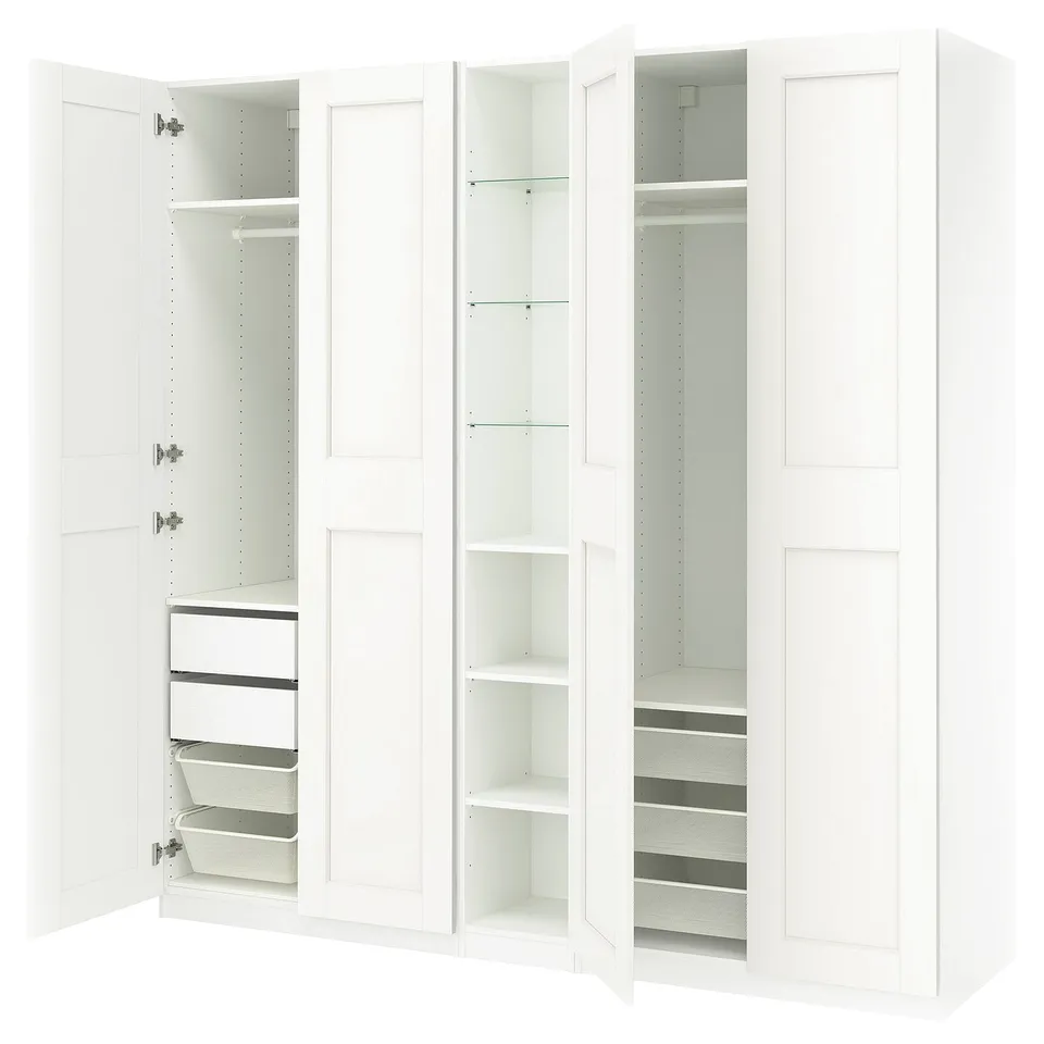 PAX / GRIMO Wardrobe combination, white white/white, 235x60x236 cm
