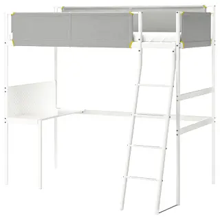 VITVAL loft bed frame with desk top, white/light grey, 90x200 cm