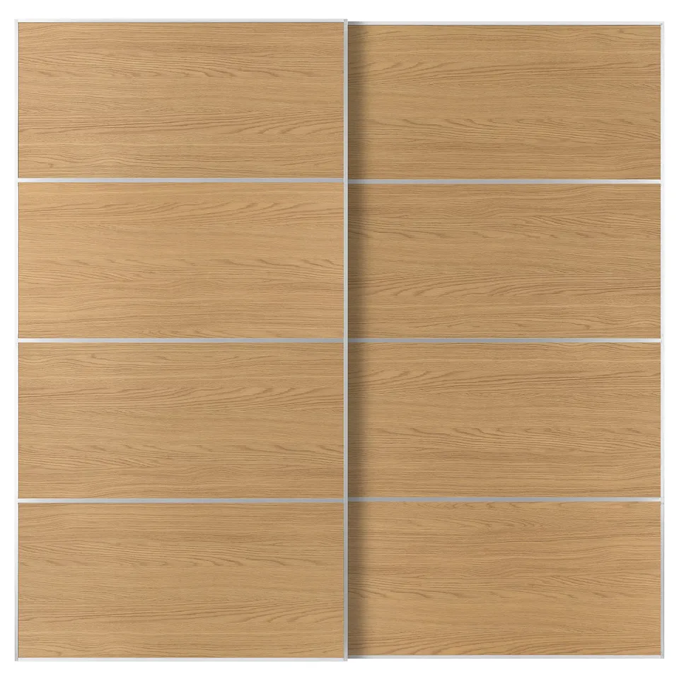 MEHAMN Pair of sliding doors, aluminium/double sided oak effect, 200x201 cm