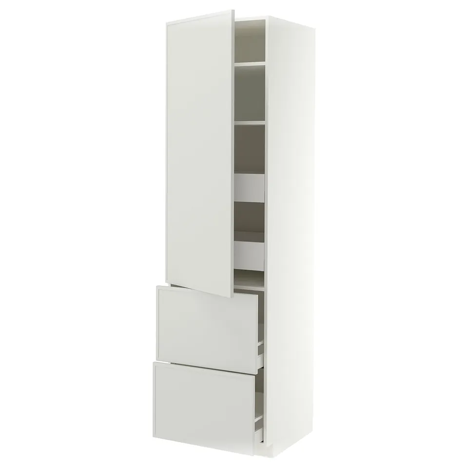 METOD / MAXIMERA Hi cab w shlvs/4 drawers/dr/2 frnts, white/Aspudden light grey, 60x60x220 cm