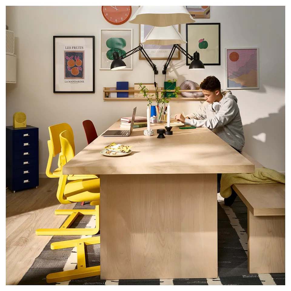 BERGSHYTTAN / LYCKAN Table and 6 chairs, tinted effect birch veneer/yellow birch veneer, 240x93 cm