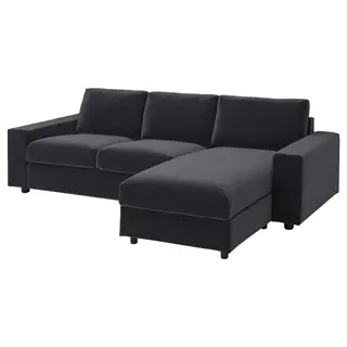 VIMLE 3-seat sofa-bed with chaise longue, with wide armrests/Djuparp dark grey, Width 285 x Depth 98 cm