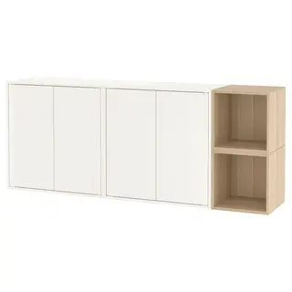 EKET wall-mounted cabinet combination, white/white stained oak effect, 175x35x70 cm