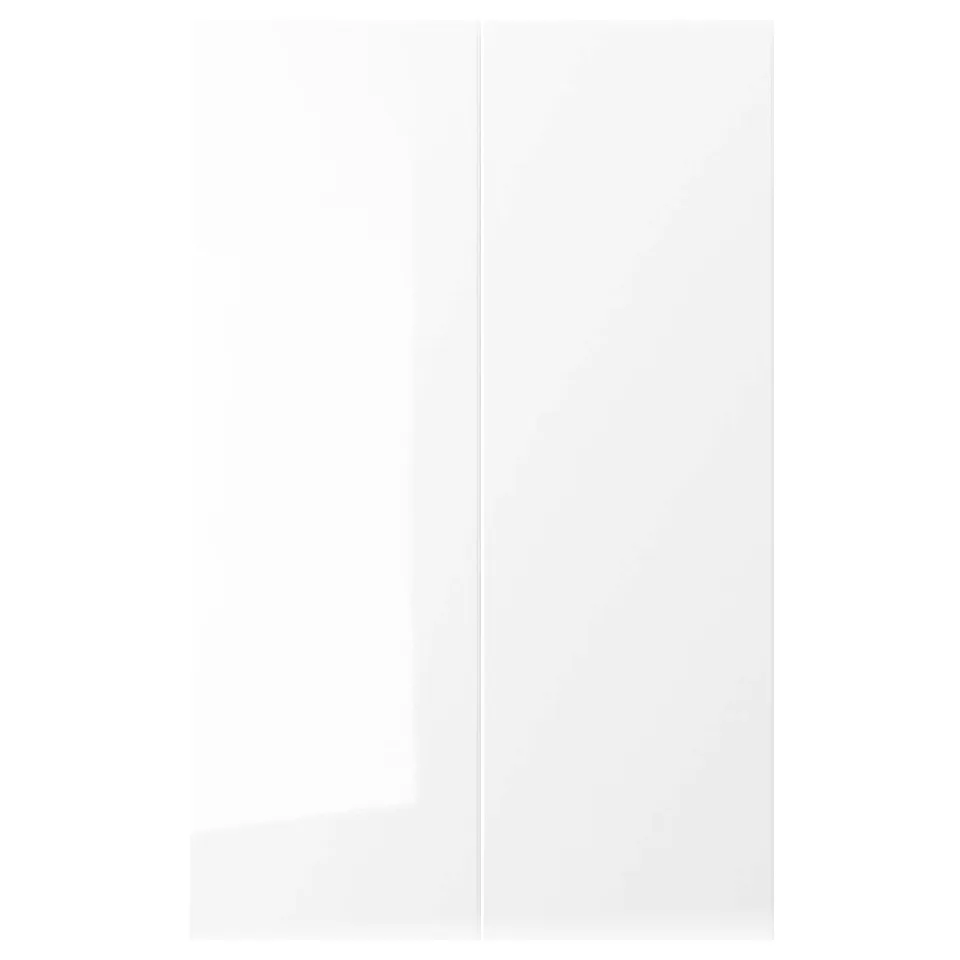 White glossy RINGHULT kitchen cabinet door, modern design, rectangle shape.