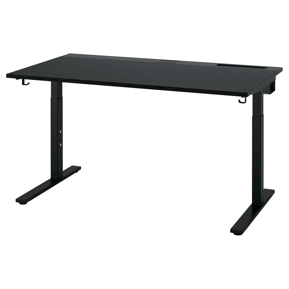 MITTZON adjustable desk in black. Rectangular top, sturdy metal legs, height adjustable.
