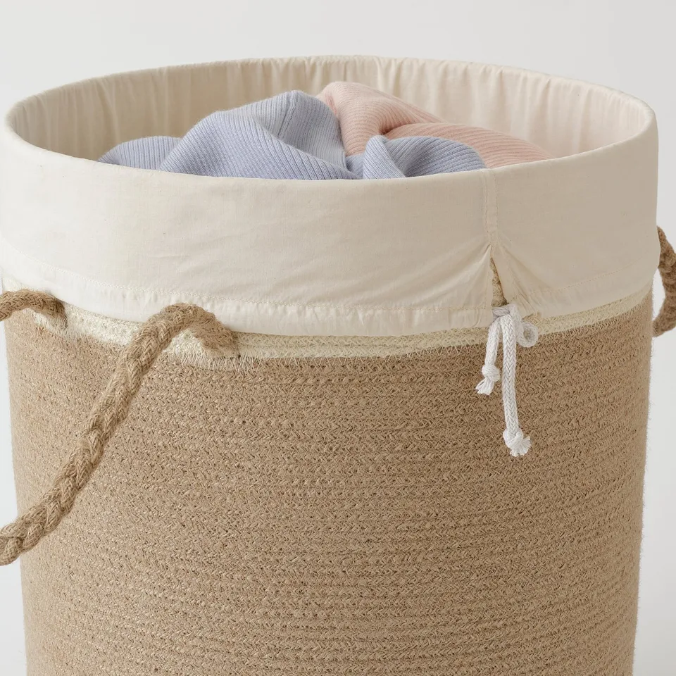 LJUNGAN laundry basket with rope handles holds clothes, inner bag removable.
