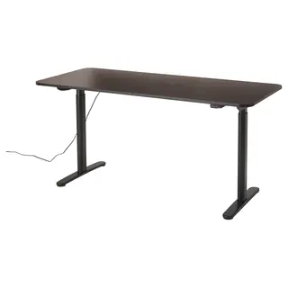BOLLSIDAN desk sit/stand, electric walnut effect/black, Width 160 x Depth 70 cm