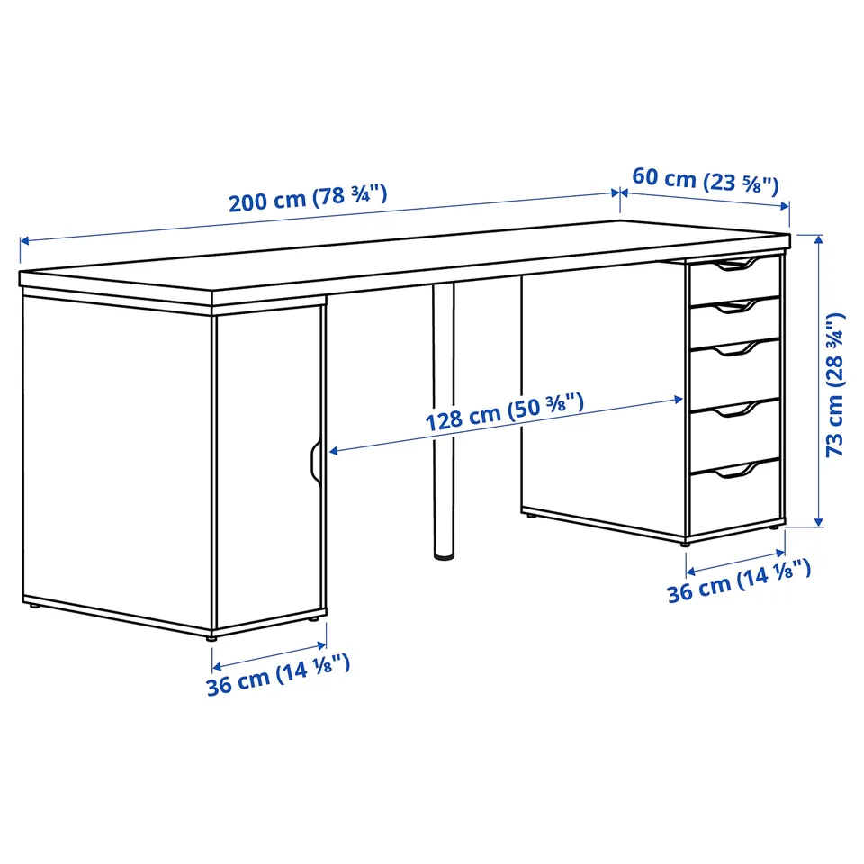 LAGKAPTEN / ALEX Desk, black-brown/white, 200x60 cm