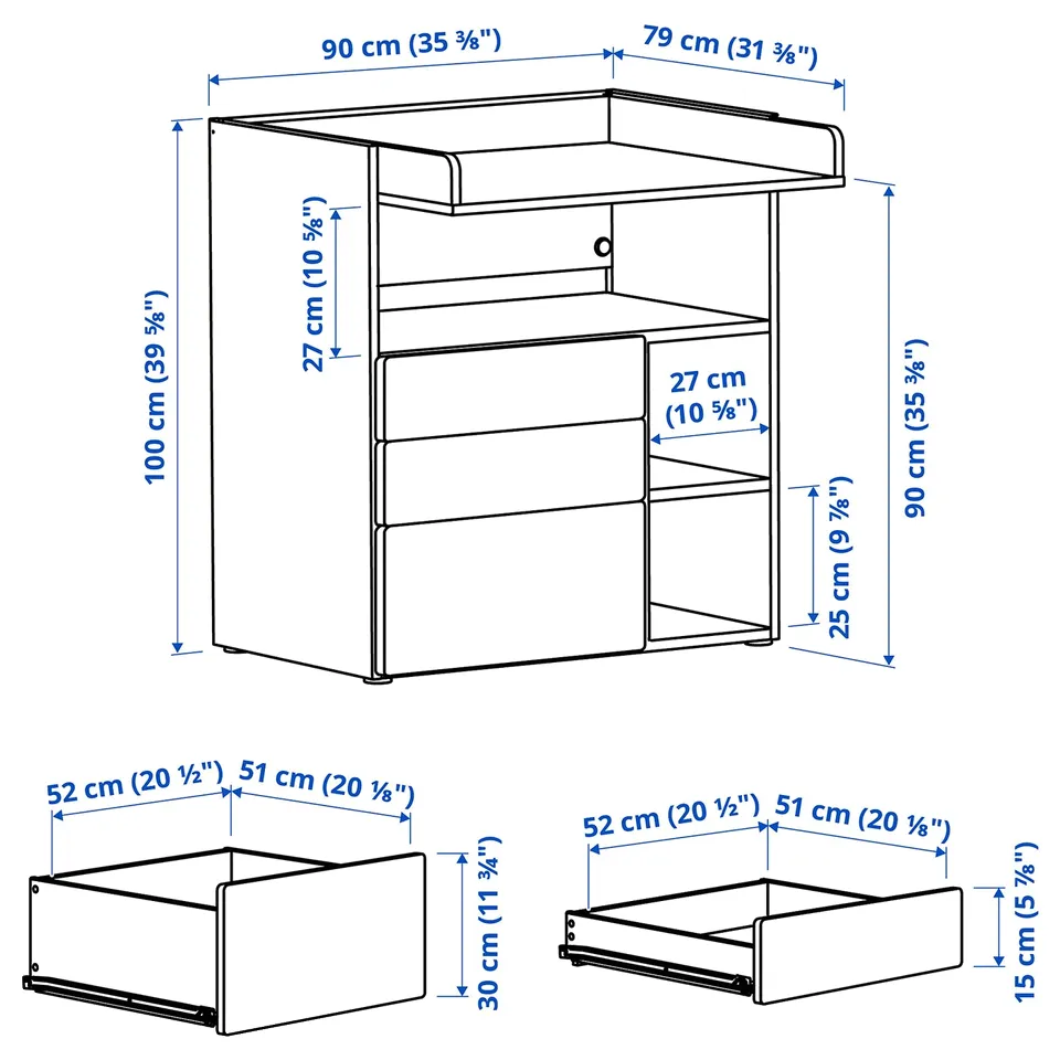 Illustration with measurements for the product: SMÅSTAD.