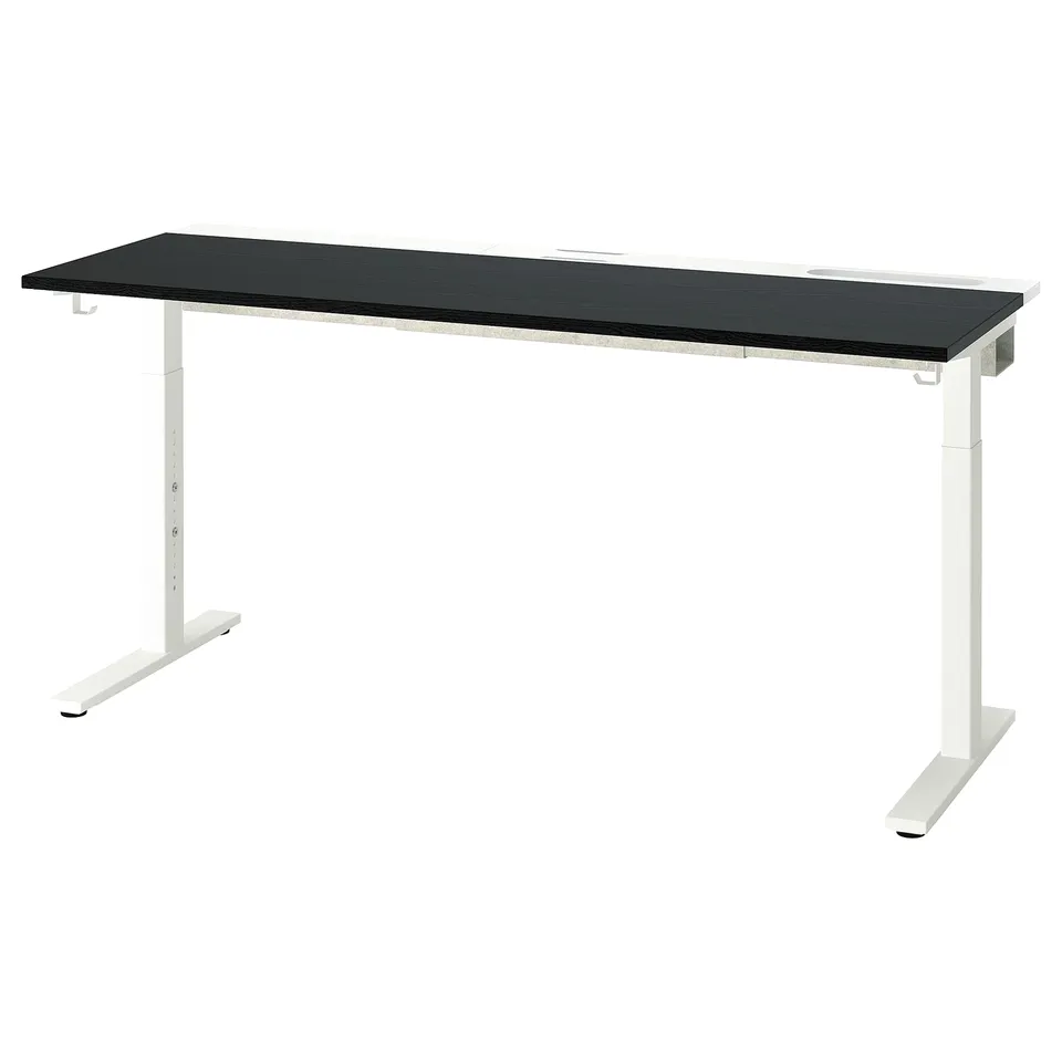 MITTZON desk: sleek black top, white base, adjustable height, modern minimalist design.