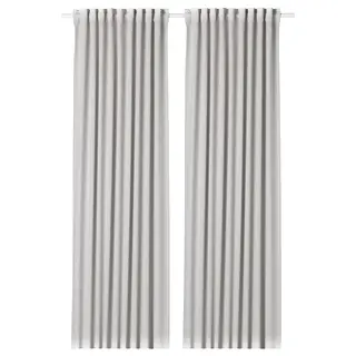 MAJGULL room darkening curtains, 1 pair, light grey/with heading tape, 145x250 cm