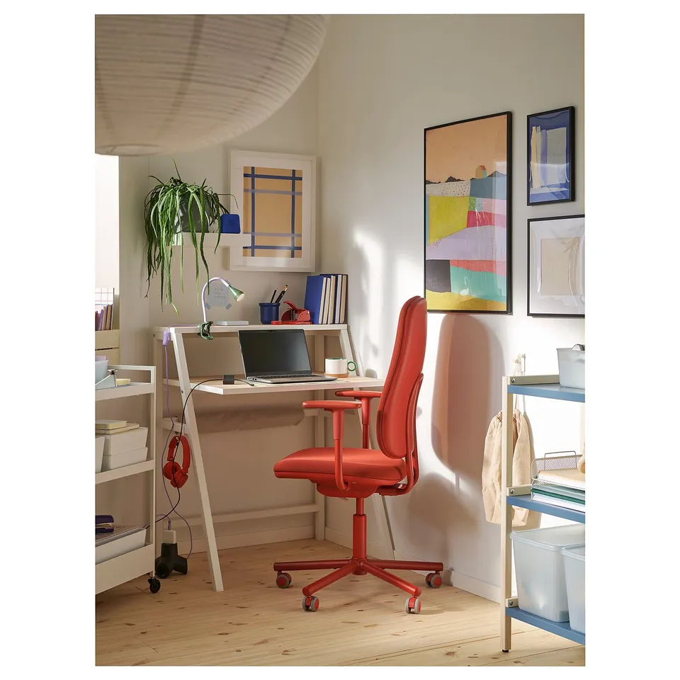 SMÖRKULL Office chair with armrests, Gräsnäs red